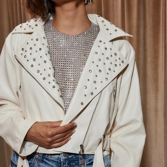 12th Tribe Crazy In Love Ivory Faux Leather Jacket - Picture 2 of 6